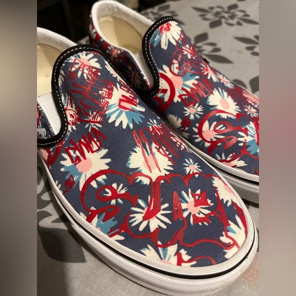 Vans Red and Blue Floral Slip-On Sneakers - Picture 5 of 6